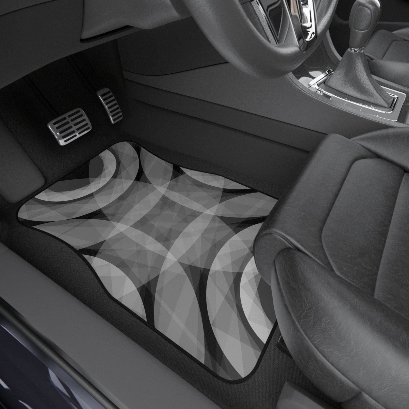 Geometric Gray Circle Pattern Car Mats (Set of 4) - Image 5