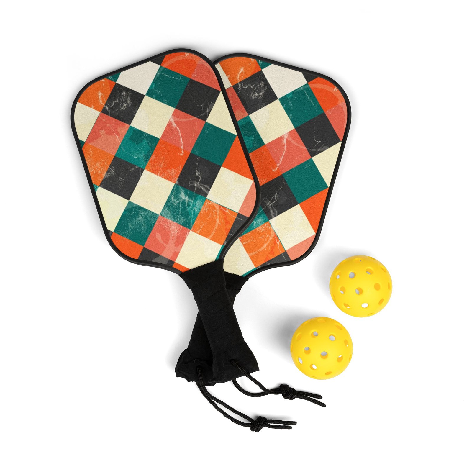 Retro Argyle Design Pickleball Kit with Balls - Image 2